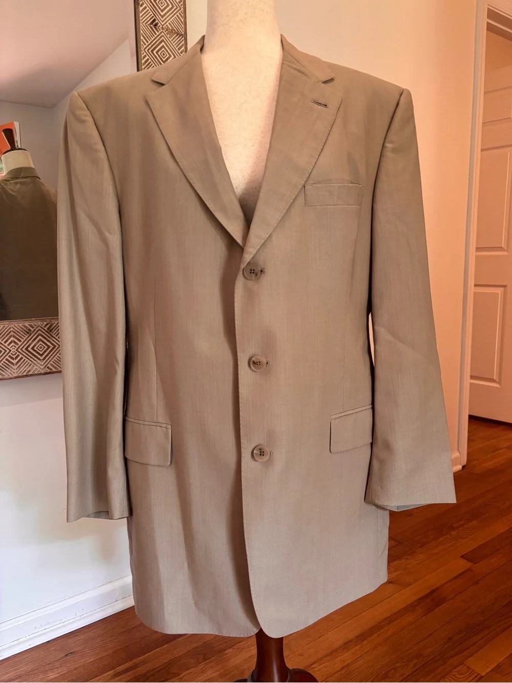Vintage Burberrys 42R Super 100s Wool Blazer Taupe Beige 3 Button Classic